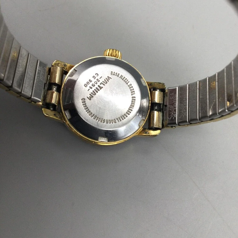 Vintage Waltham Automatic Womens Watch 21mm CRACKED CRYSTAL Gold Tone Bracelet